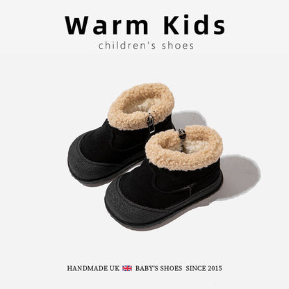 Genuine Leather Children's Cotton Boots with Fleece Lining, Winter 2025 New Style, Fashionable Korean Version for Baby Girls, Warm and Thickened Snow Boots