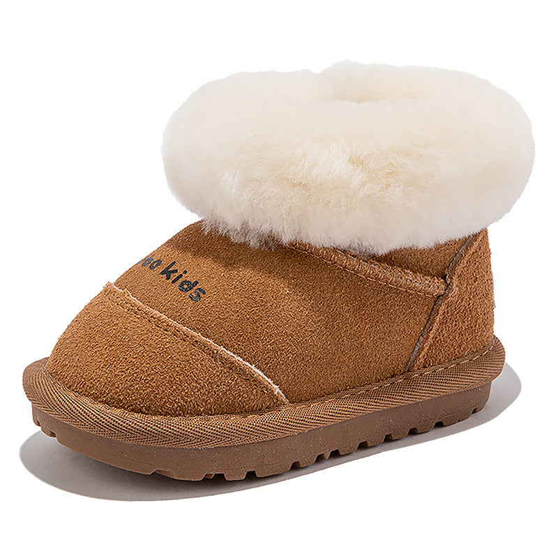 Genuine Leather Wool Children's Snow Boots Casual Fleece-Lined Winter New 2025 Boys and Girls Baby Non-Slip Thickened Large Cotton Shoes