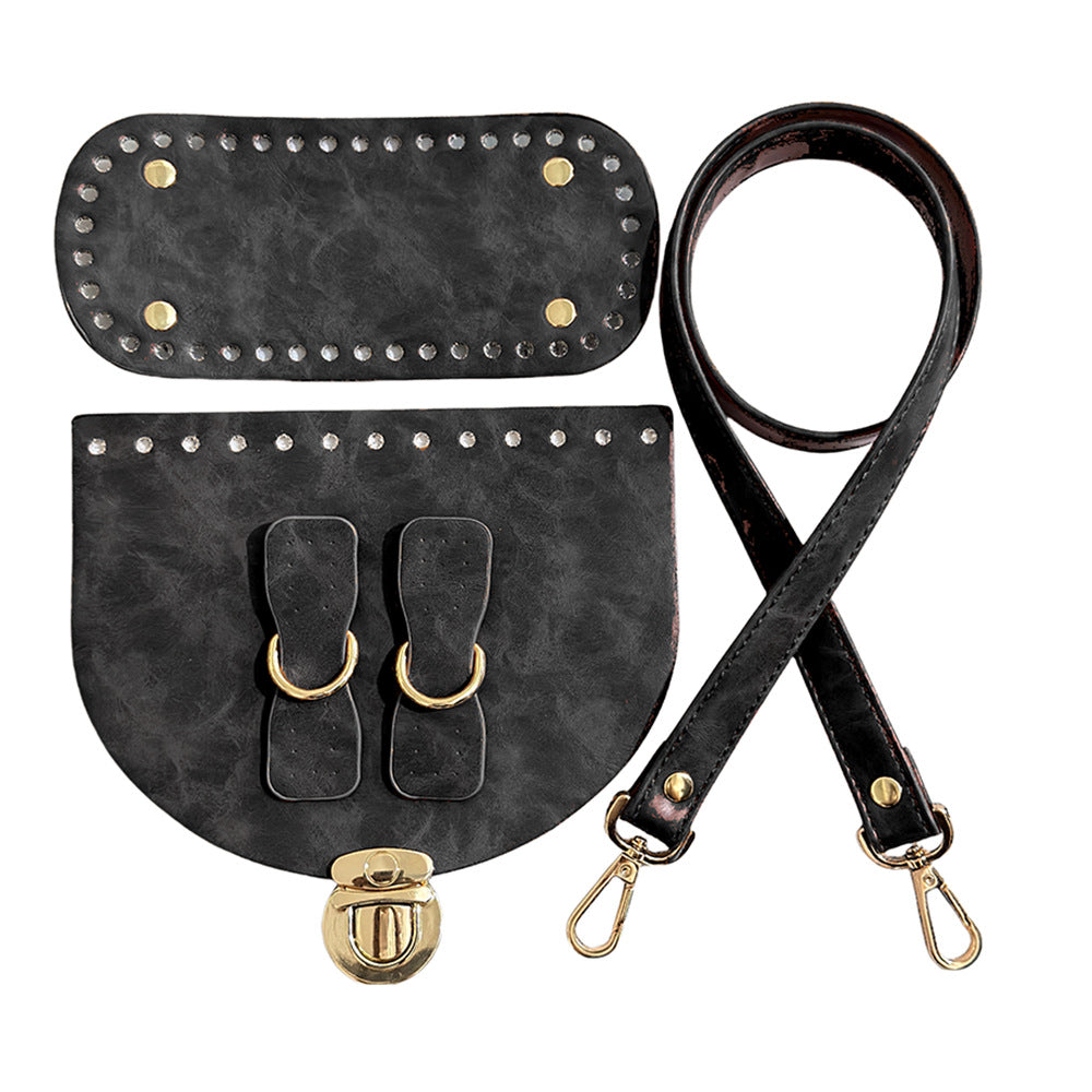 DIY Bag Leather Accessories Handmade Woven Backpack Bottom Shoulder Strap Bag Cover Buckle Retro Leather Five-piece Set