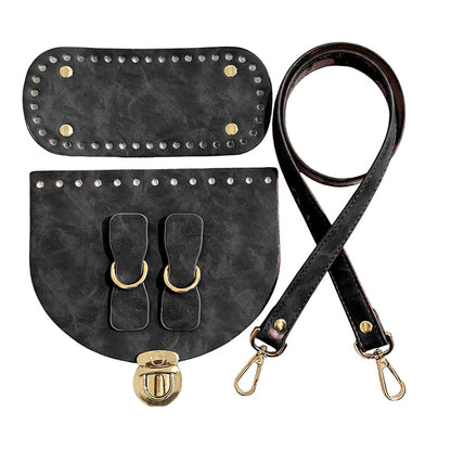 DIY Bag Leather Accessories Handmade Woven Backpack Bottom Shoulder Strap Bag Cover Buckle Retro Leather Five-piece Set