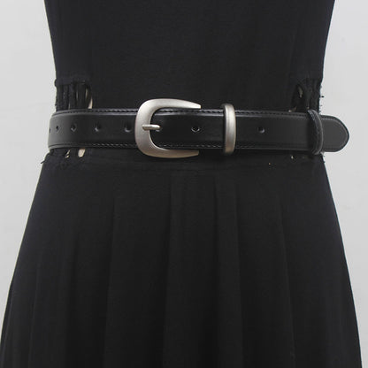 French simple all-match Belt Women's distressed silver buckle two-layer cowhide belt with mop pants jeans shorts New