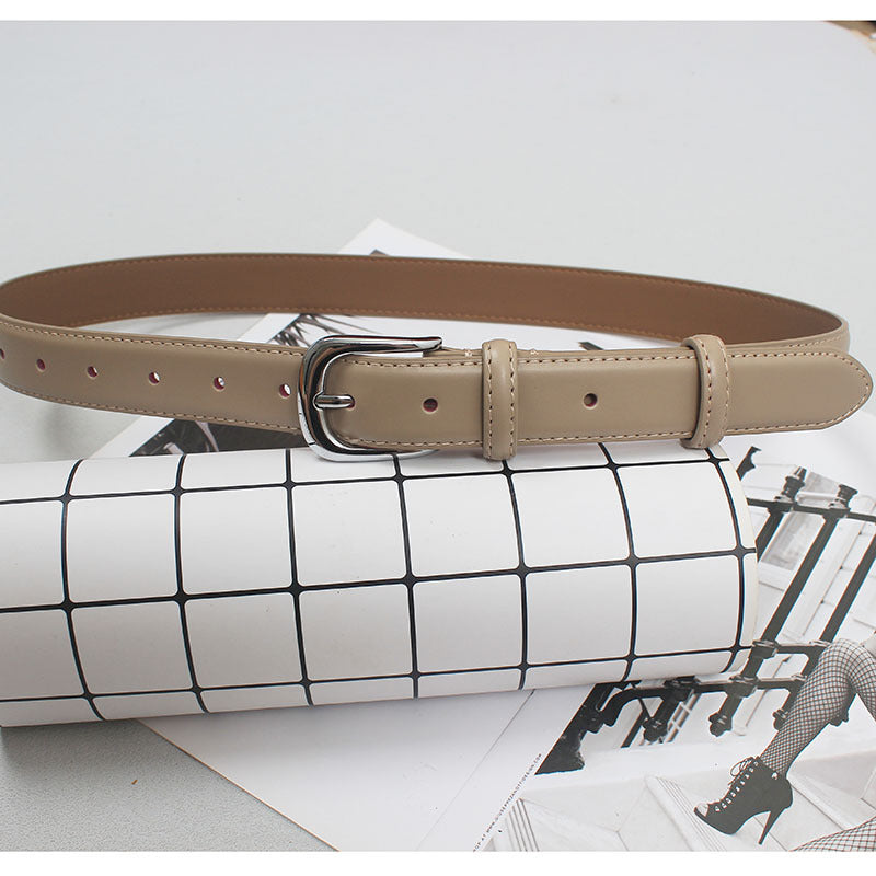 Women's new simple all-match pin buckle two-layer cowhide belt casual matching shirt Denim short casual pants artifact