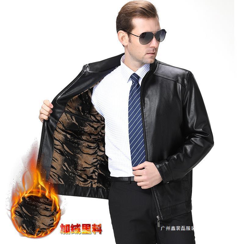 2025 Large Size Autumn and Winter Outwear Sheepskin Thickeneded Daddy Wear Men's Middle-Aged Leather Jacket Loose Plus Velvet Leather Jacket