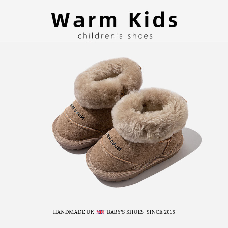 Genuine Leather Wool Children's Snow Boots Casual Fleece-Lined Winter New 2025 Boys and Girls Baby Non-Slip Thickened Large Cotton Shoes