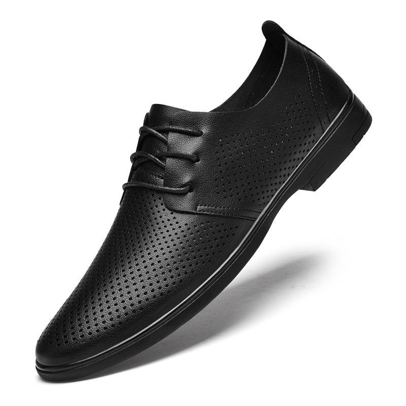 Men's Leather Shoes, Small Size 37, Breathable, Thin, Genuine Leather, Soft Sole, Large Size, British Casual Shoes, Versatile Business Driving Shoes for Men