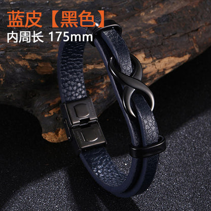 [Explosions] Cross-border punk 8-character lucky leather rope men's charm leather snap buckle leather bracelet trendy jewelry