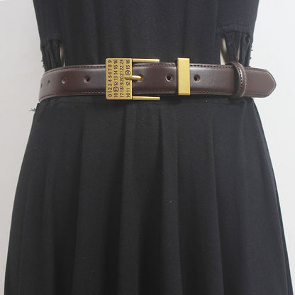 Japanese new style petty asset style design texture rose gold buckle French exquisite belt Women's decorative leather belt