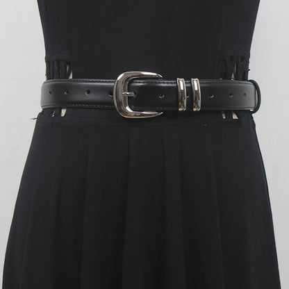 New high-grade women's silver buckle belt casual all-match two-layer cowhide belt with jeans casual pants fashion