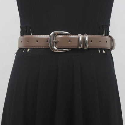 New high-grade women's silver buckle belt casual all-match two-layer cowhide belt with jeans casual pants fashion
