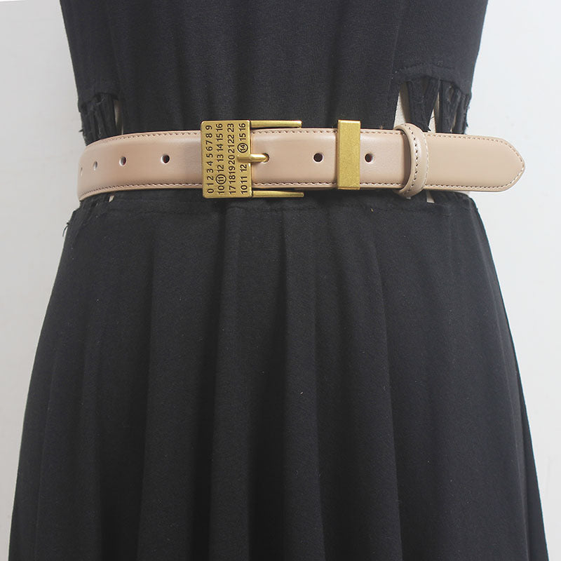 Japanese new style petty asset style design texture rose gold buckle French exquisite belt Women's decorative leather belt