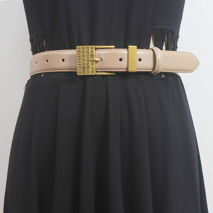 Japanese new style petty asset style design texture rose gold buckle French exquisite belt Women's decorative leather belt