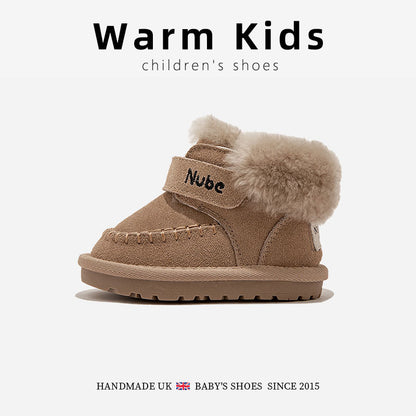 Leather Baby Wool Snow Boots Northeast Thick Cotton Boots Winter New Men's and Women's Children's Simple Soft Sole Cotton Shoes