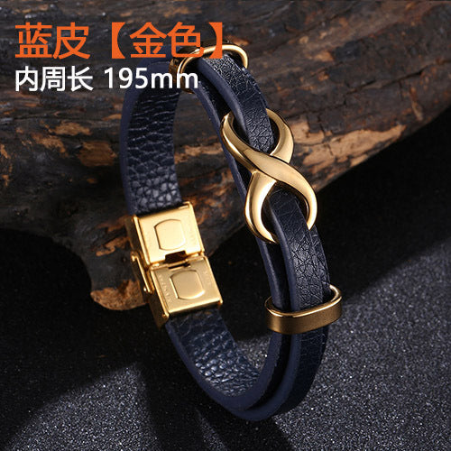 [Explosions] Cross-border punk 8-character lucky leather rope men's charm leather snap buckle leather bracelet trendy jewelry