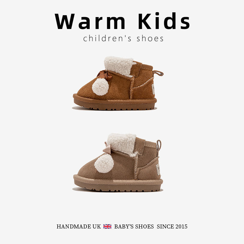 Genuine Leather Children's Cotton Boots Thickened Warm Snow Boots Winter New Boys and Girls Baby Toddler Soft Sole Cotton Boots