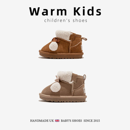 Genuine Leather Children's Cotton Boots Thickened Warm Snow Boots Winter New Boys and Girls Baby Toddler Soft Sole Cotton Boots