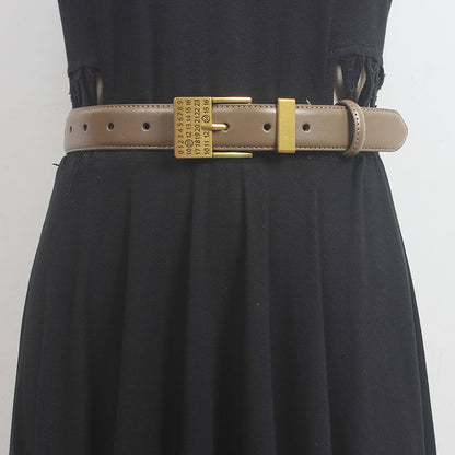 Japanese new style petty asset style design texture rose gold buckle French exquisite belt Women's decorative leather belt