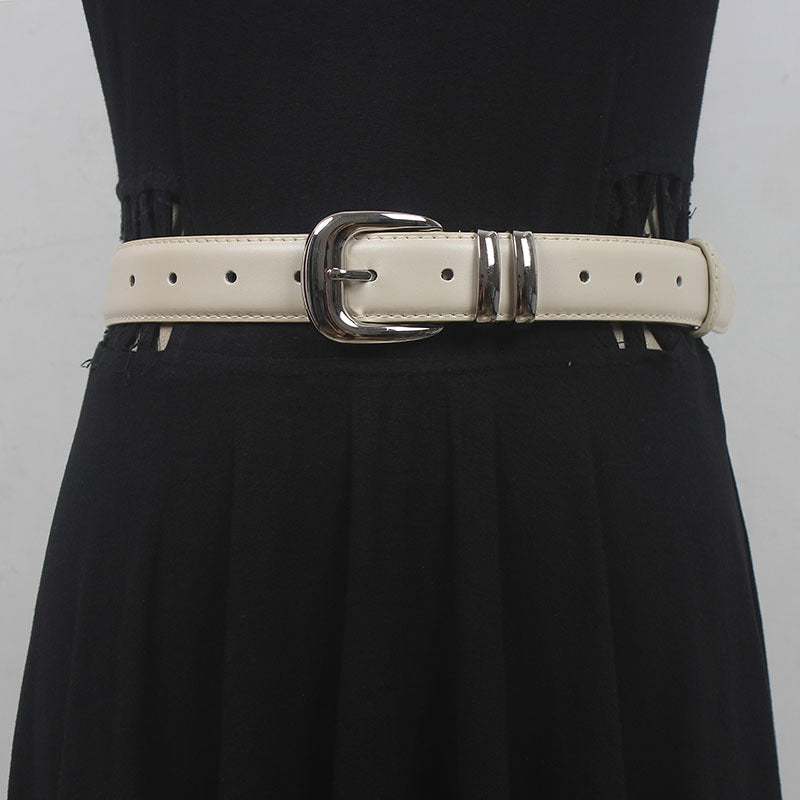 New high-grade women's silver buckle belt casual all-match two-layer cowhide belt with jeans casual pants fashion