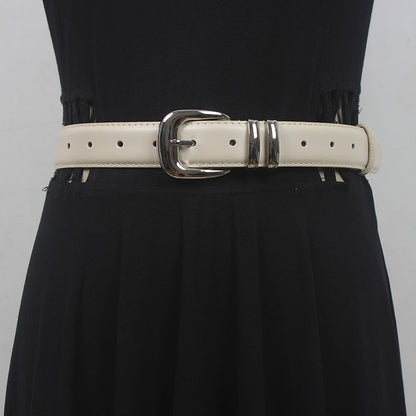 New high-grade women's silver buckle belt casual all-match two-layer cowhide belt with jeans casual pants fashion