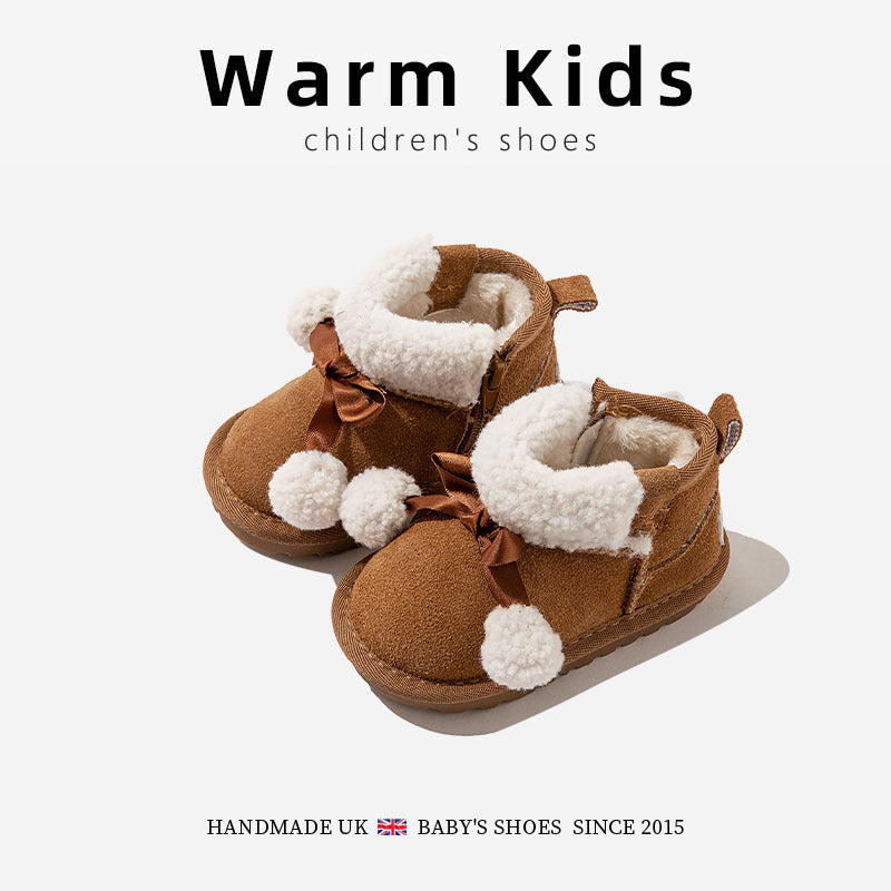 Genuine Leather Children's Cotton Boots Thickened Warm Snow Boots Winter New Boys and Girls Baby Toddler Soft Sole Cotton Boots