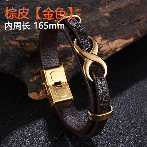 [Explosions] Cross-border punk 8-character lucky leather rope men's charm leather snap buckle leather bracelet trendy jewelry