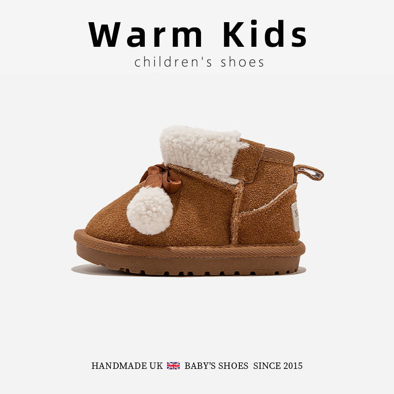 Genuine Leather Children's Cotton Boots Thickened Warm Snow Boots Winter New Boys and Girls Baby Toddler Soft Sole Cotton Boots