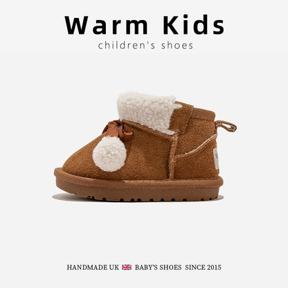 Genuine Leather Children's Cotton Boots Thickened Warm Snow Boots Winter New Boys and Girls Baby Toddler Soft Sole Cotton Boots