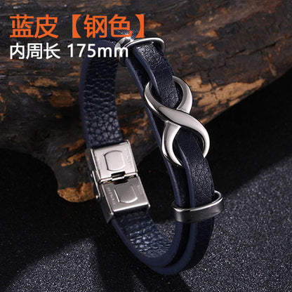 [Explosions] Cross-border punk 8-character lucky leather rope men's charm leather snap buckle leather bracelet trendy jewelry