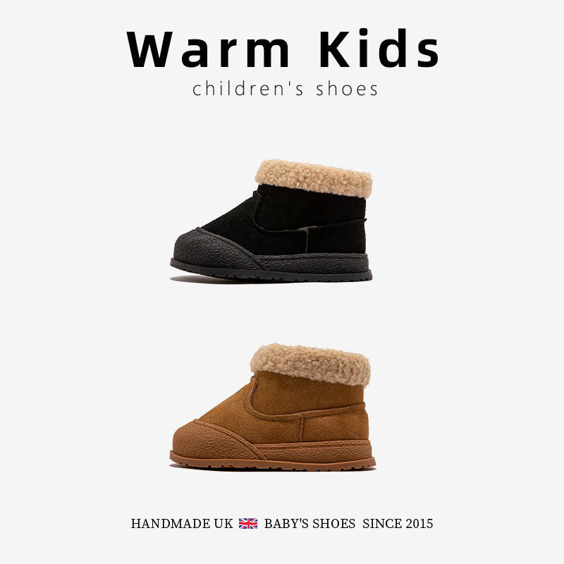 Genuine Leather Children's Cotton Boots with Fleece Lining, Winter 2025 New Style, Fashionable Korean Version for Baby Girls, Warm and Thickened Snow Boots