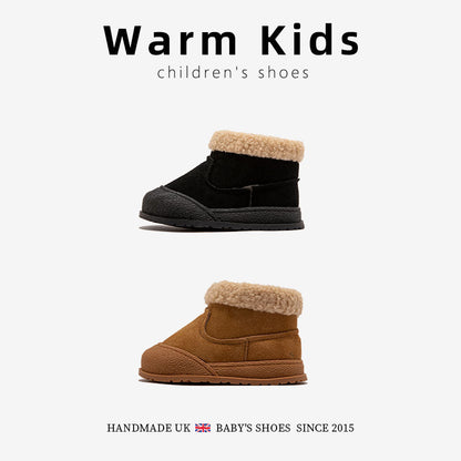 Genuine Leather Children's Cotton Boots with Fleece Lining, Winter 2025 New Style, Fashionable Korean Version for Baby Girls, Warm and Thickened Snow Boots