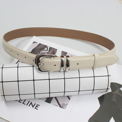 New high-grade women's silver buckle belt casual all-match two-layer cowhide belt with jeans casual pants fashion