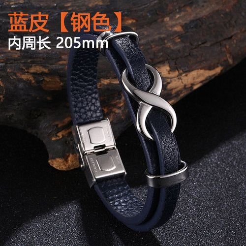 [Explosions] Cross-border punk 8-character lucky leather rope men's charm leather snap buckle leather bracelet trendy jewelry