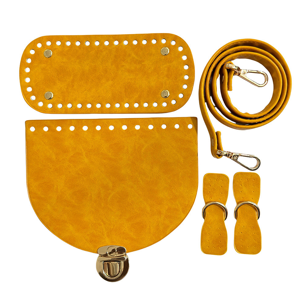 DIY Bag Leather Accessories Handmade Woven Backpack Bottom Shoulder Strap Bag Cover Buckle Retro Leather Five-piece Set