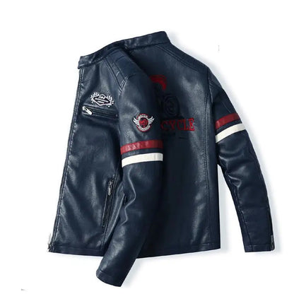 Motorcycle Racing Leather Jacket for Men, Embroidered Color Matching Jacket, Punk Rock Jacket, Autumn and Winter  business men