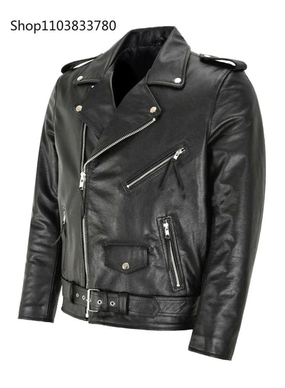 Men PU Leather Jacket Motorcycle Fashion Slim Fit Leather Coat Male Solid Turn-Down Collar Motorcycle Outwear Streetwear 4XL