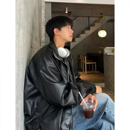 Leather Men's Autumn American Retro Trendy Brand Handsome Loose Motorcycle Pu Leather Jacket