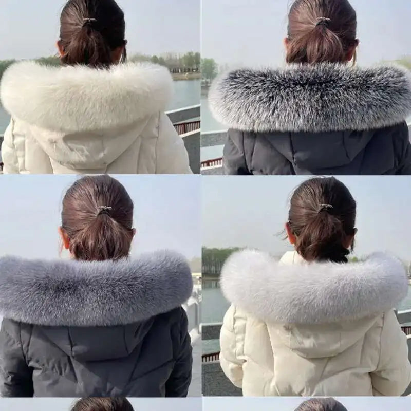 Winter Fox Fur Collar Women Real Fur Shawls Scarf Warm Genuine Leather Grass Down Jacket Cotton-padded Jacket Hood Trims Decor