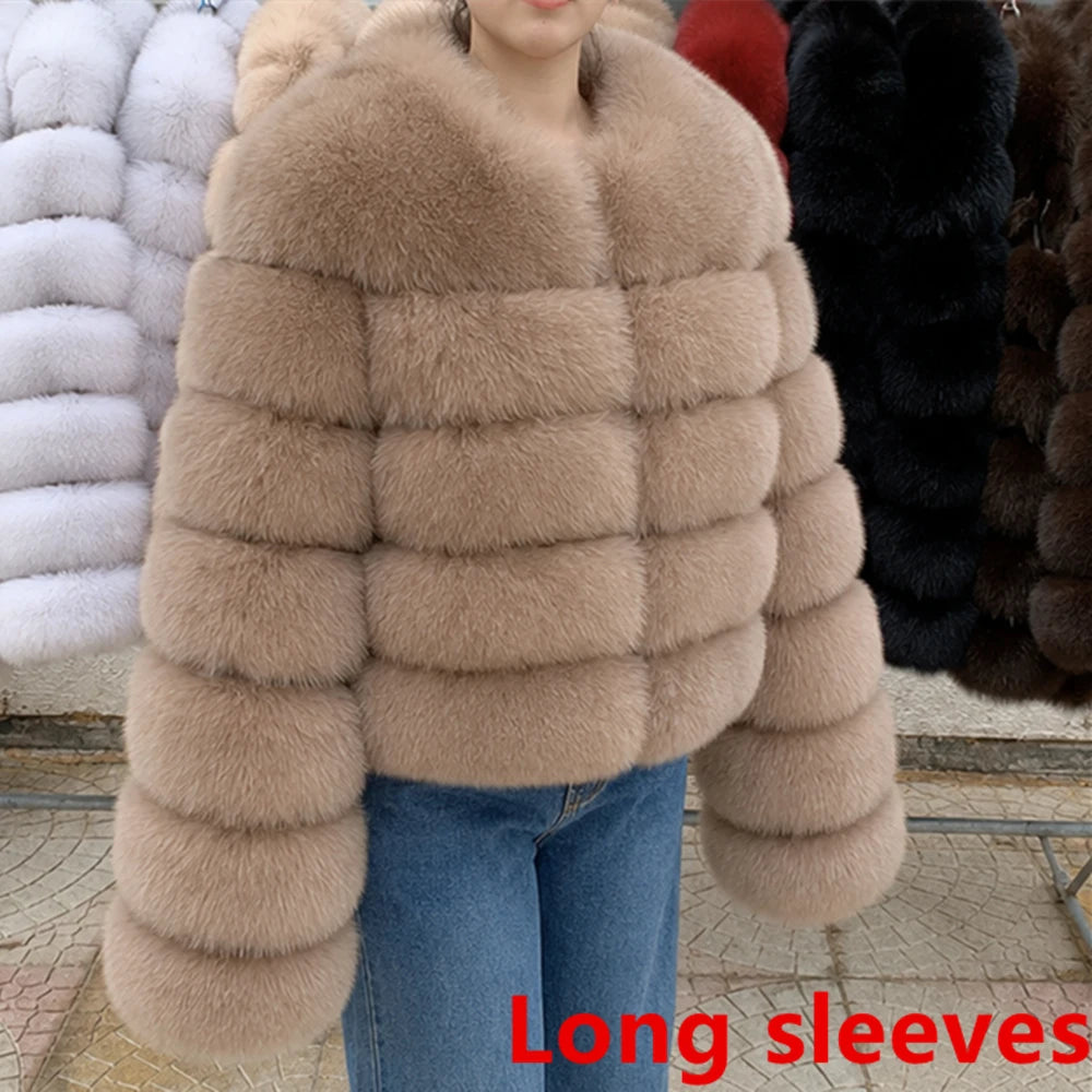 QUEENTINA Fox Fur Coat Long Sleeves Real Winter Women'S Brown 2025 Leather And Skin Clothing Natural New In Coats & Jackets