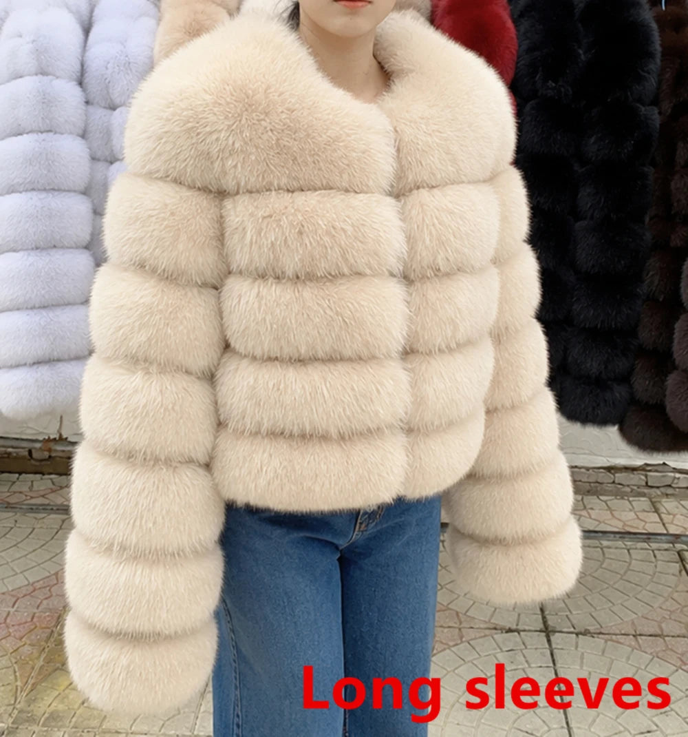 QUEENTINA Fox Fur Coat Long Sleeves Real Winter Women'S Brown 2025 Leather And Skin Clothing Natural New In Coats & Jackets
