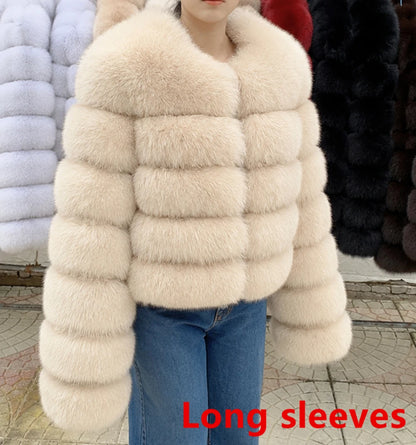 QUEENTINA Fox Fur Coat Long Sleeves Real Winter Women'S Brown 2025 Leather And Skin Clothing Natural New In Coats & Jackets