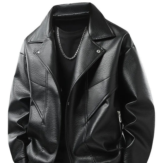 Leather jacket men's  version trendy handsome locomotive jacket men's lapel top