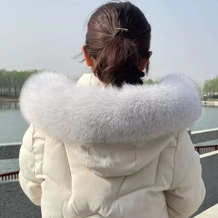 Winter Fox Fur Collar Women Real Fur Shawls Scarf Warm Genuine Leather Grass Down Jacket Cotton-padded Jacket Hood Trims Decor