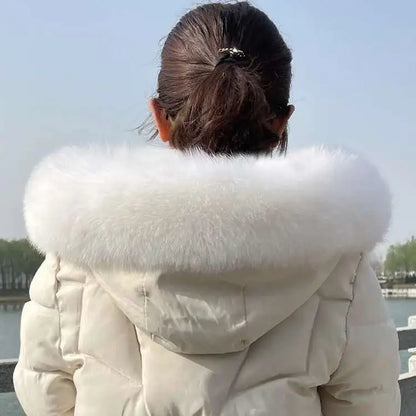 Winter Fox Fur Collar Women Real Fur Shawls Scarf Warm Genuine Leather Grass Down Jacket Cotton-padded Jacket Hood Trims Decor