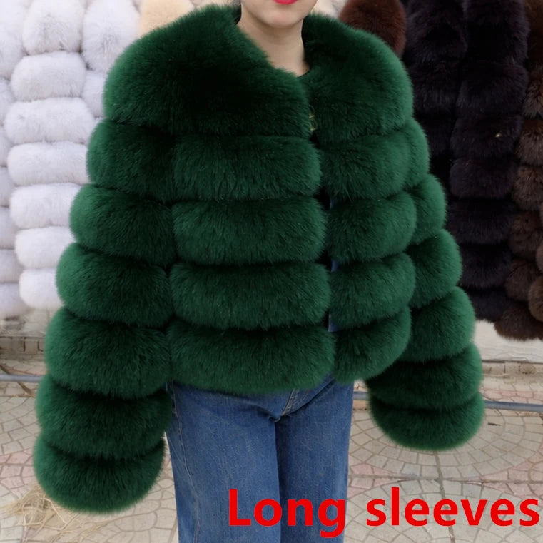 QUEENTINA Fox Fur Coat Long Sleeves Real Winter Women'S Brown 2025 Leather And Skin Clothing Natural New In Coats & Jackets