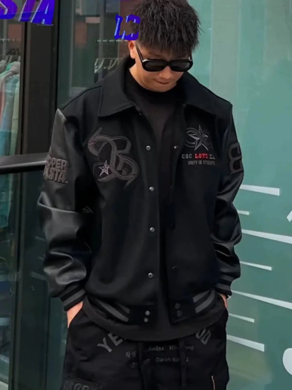European and American Fashion Y2K Hip Hop Letter Embroidered PU Leather Jackets Couple Loose Leather Jackets Streetwear Men