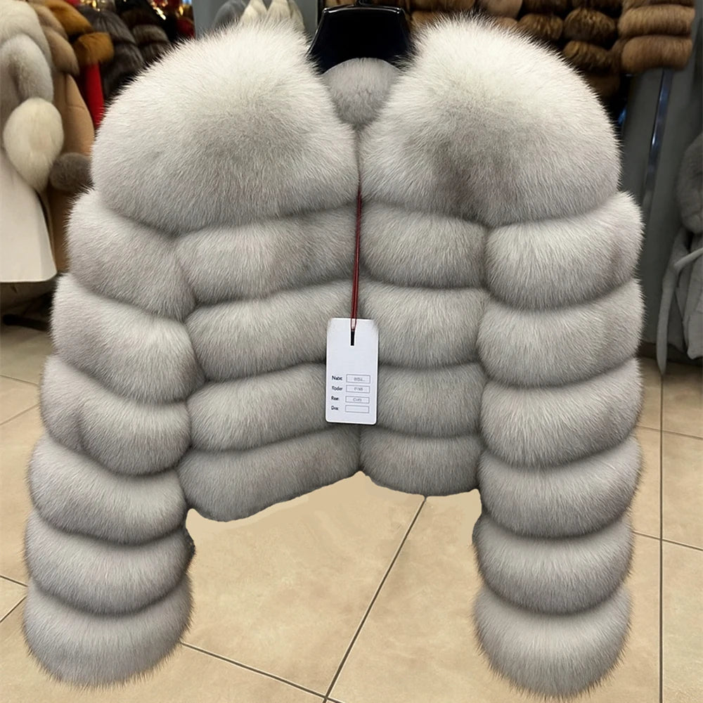 QUEENTINA Fox Fur Coat Long Sleeves Real Winter Women'S Brown 2025 Leather And Skin Clothing Natural New In Coats & Jackets