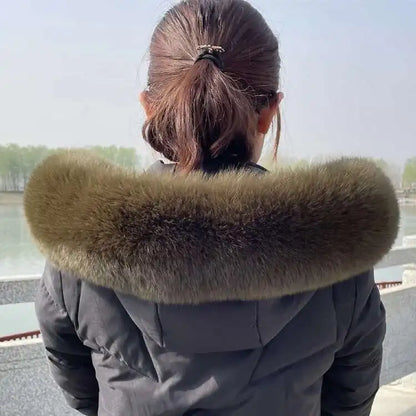 Winter Fox Fur Collar Women Real Fur Shawls Scarf Warm Genuine Leather Grass Down Jacket Cotton-padded Jacket Hood Trims Decor