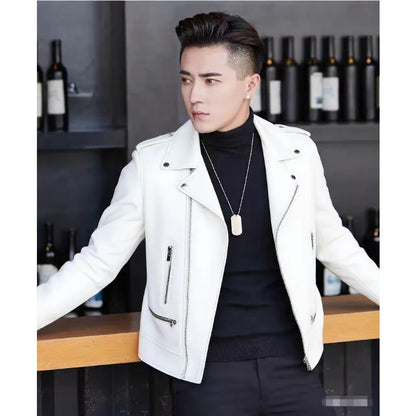 Printed Leather Jacket for Men in Spring Autumn with Lapel Zipper Trend Fashion Loose Casual Pu Leather Jacket