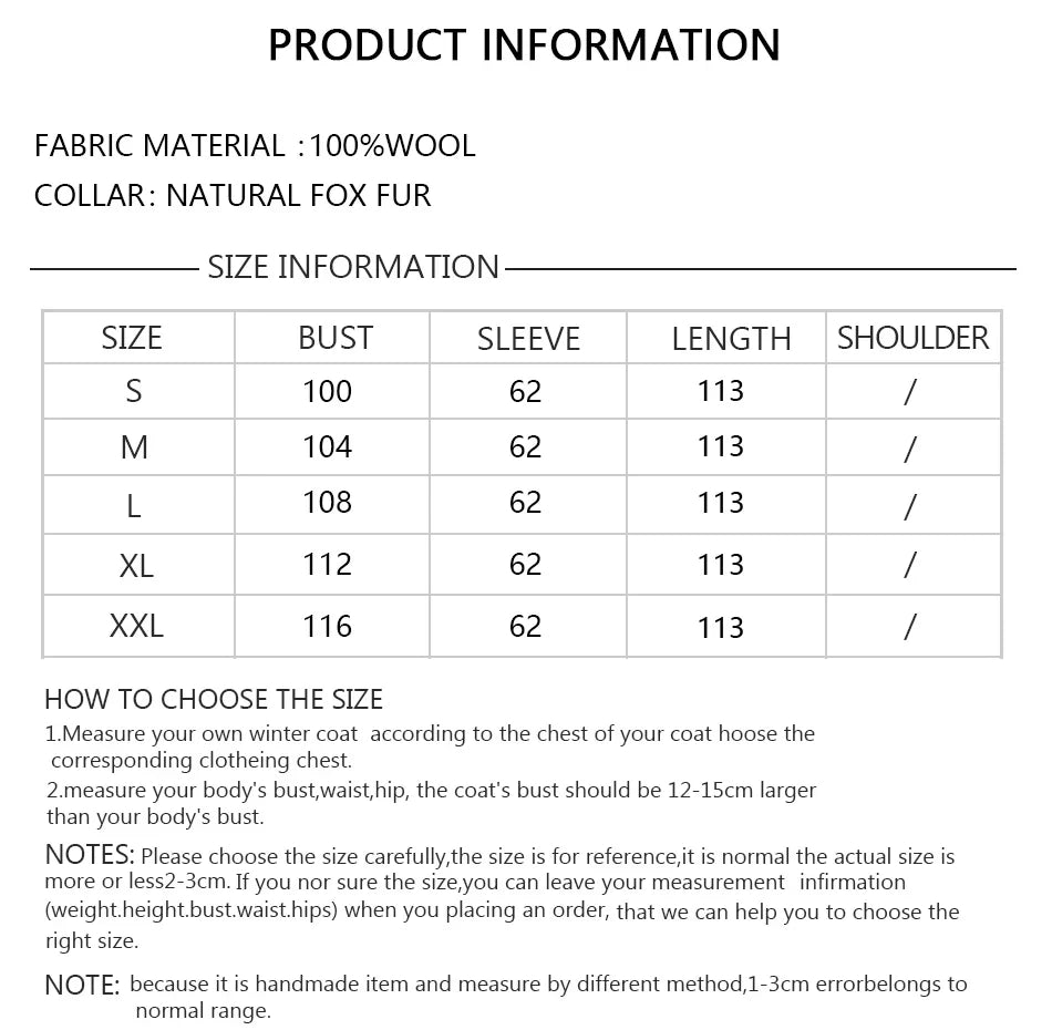 Women's Winter Jacket Natural Fox Fur Coat Wool Long Wool Coat With Fox Fur Collar High Quality Warm Woolen Coats