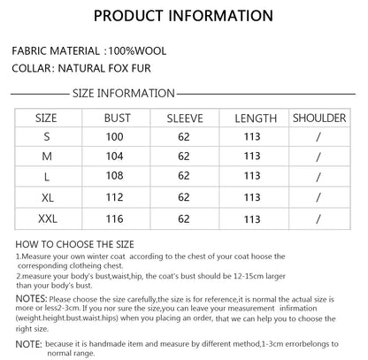 Women's Winter Jacket Natural Fox Fur Coat Wool Long Wool Coat With Fox Fur Collar High Quality Warm Woolen Coats