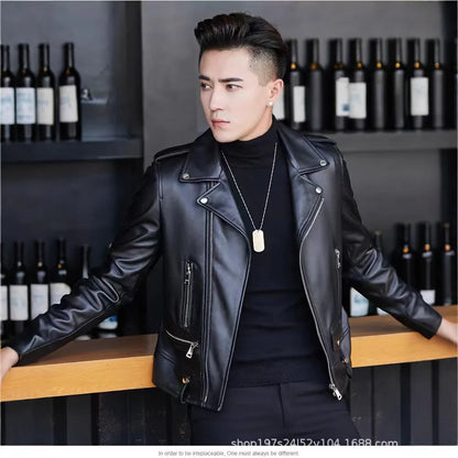Printed Leather Jacket for Men in Spring Autumn with Lapel Zipper Trend Fashion Loose Casual Pu Leather Jacket